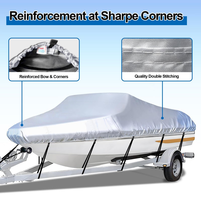 iCOVER Trailerable Boat Cover- 20'-23' Heavy Duty Waterproof Tarp Covers with Storage Bag, Fits V-Hull, Fish&Ski, Pro-Style, Fishing, Runabout, Bass Boats, up to 20ft-23ft Long X 100" Wide - Image 5